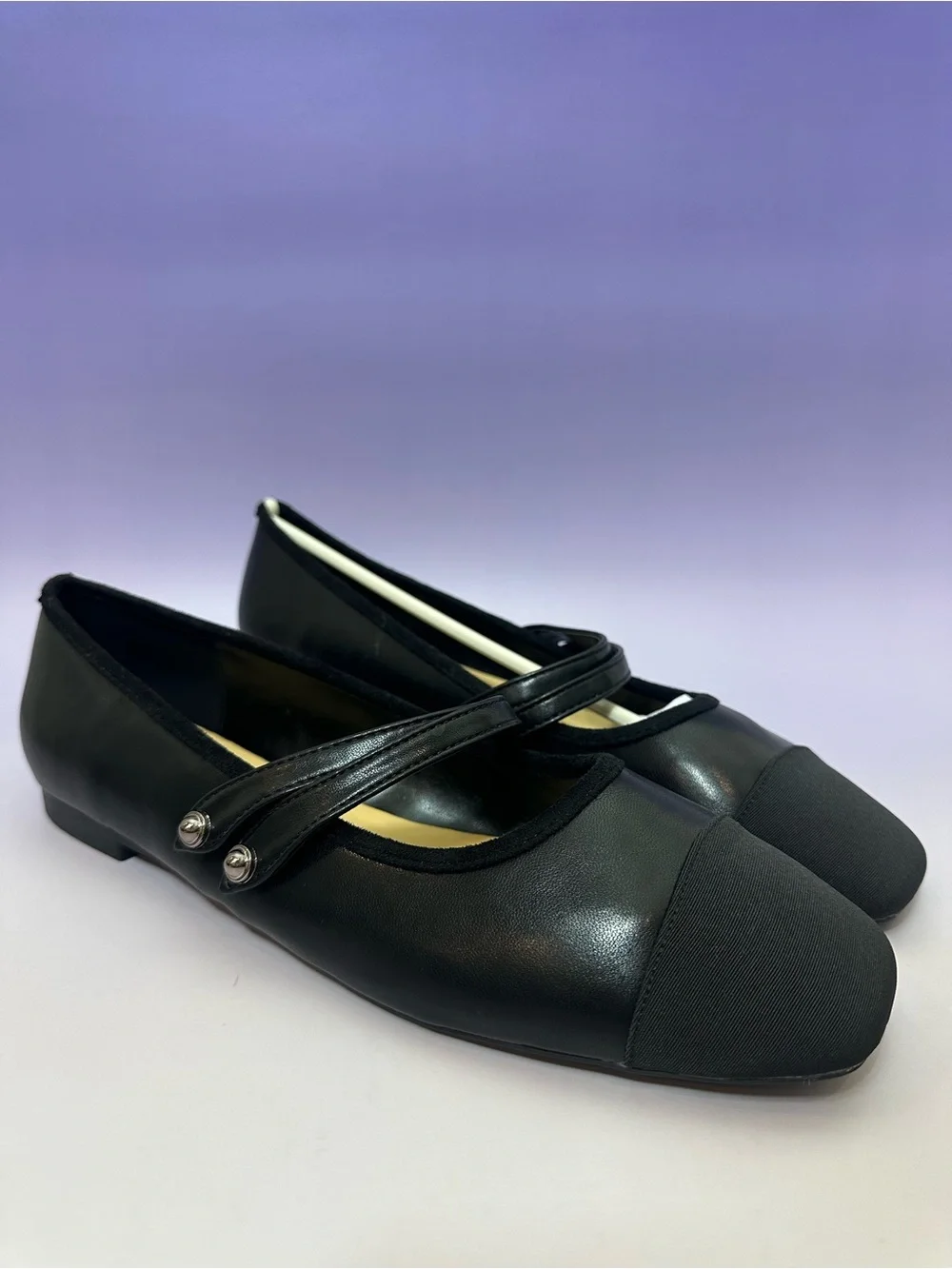 Women’s Black Cap-Toe Mary Jane Flats with Adjustable Strap